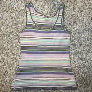 Y2K thrifted Eddie Bauer Striped Scoop Tank Top in Lavender, Mint & Olive